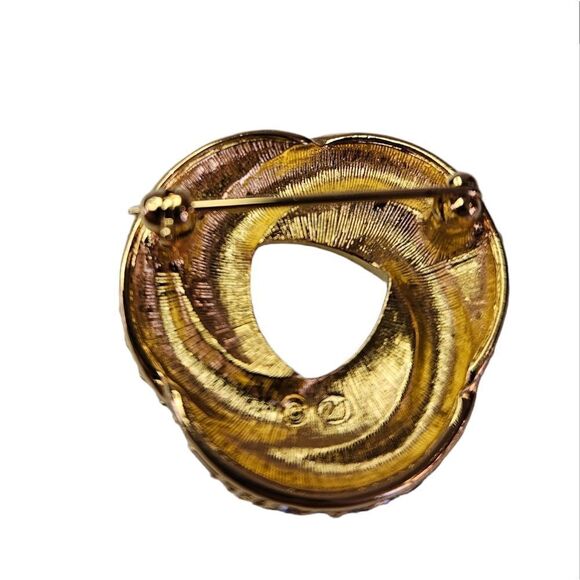 Swarovski Signed Gold Tone Clear Rhinestone Black Enamel Love Knot Brooch Pin - Picture 5 of 5